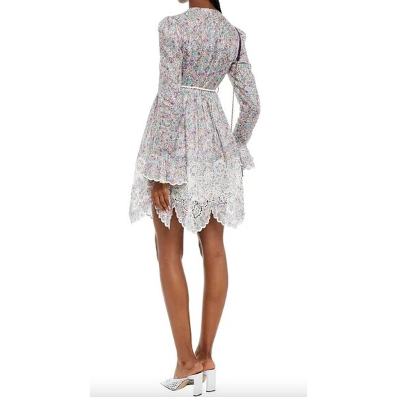 Zimmermann $798 Carnaby Floral-Print Broderie Linen Mini Dress Size 0 Petite - Picture 3 of 7
